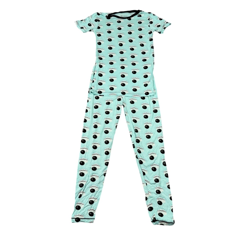 Kickee Pants Kids Bowling Print Bamboo Pajama Set Blue Black Size 14